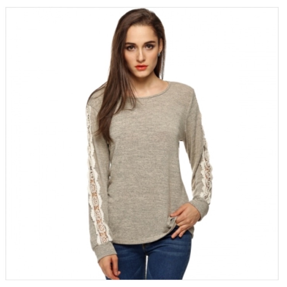 Meaneor Grey Shirt with lace sleeve